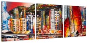 Obraz - Victoria Harbor, Hong Kong, obraz olejny (z zegarem) (90x30 cm)