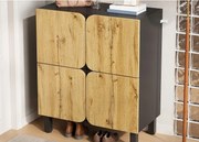 Szafa na buty 80x38,5x95 cm - z 4 drzwiami - Półki regulowane - Nogi z czarnego żelaza - Naturalny i czarny