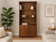 Regał drewniany z drzwiczkami i półkami Modern III, kolor kasztan