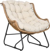 Outsunny Fotel ogrodowy, imitacja rattanu, Fotel na zewnątrz, z poduszką, Rama metalowa, 75x101x90 cm, Naturalny/Khaki/Czarny