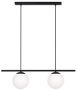 Podłużna czarna lampa wisząca, dwa klosze białe-Arton 2- oświetlenie jadalni