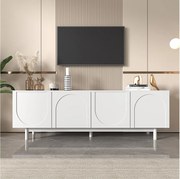 Nowoczesna szafka RTV z 4 drzwiami - 175x38x56cm - Płyta wiórowa - biała