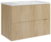 Podwieszana szafka łazienkowa prążkowana  z umywalką nablatową - Jasny naturalny - 80 cm - ORISO