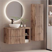 Zestaw do Łazienki 80cm Szafka Regał Blat Umywalka Słupek Ryflowane Fronty Dąb Wotan Cleo