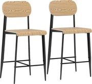 HOMCOM Zestaw 2 Stołków Barowych z Oparciem i Metalową Ramą, Drewno, Jasnobrązowy