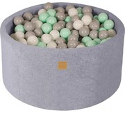Okrągły Suchy Basen Dla Dziecka 90x40cm/300 Piłek 7cm, Welurowy, Jasnoszary, Piłki: Białe, Szare, Miętowe - Meowbaby®