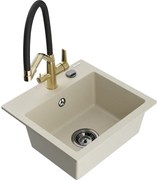 Mexen Milo zlewozmywak granitowy 1-komorowy z baterią kuchenną Duo, beżowy - 6505-69-671701-57-B