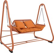 Outsunny Huśtawka ogrodowa, huśtawka z poduszkami, z ramą, do ogrodu, na balkon, 174 x 120 x 162 cm, metal, terakota | Aosom PL