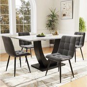 Zestaw obiadowy składający się z pięciu elementów - 1 stół + 4 krzesła welurowe - 140 x 75 x 75,5 cm - płyta MDF + metal - biały + szary