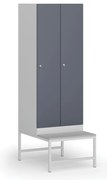 Szafka ubraniowa S1 z ławką, 2-drzwiowa, 1875 x 600 x 500/800 mm, demontaż, zamek cylindryczny, drzwi ciemnoszare