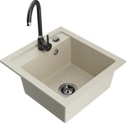 Mexen Vito zlewozmywak granitowy 1-komorowy z baterią kuchenną Telma, beżowy - 6503-69-670200-70