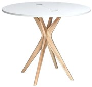 Stół półokrągły CUTTI 90x90 rozkładany biały/jesion RAGABA