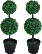 Outsunny Zestaw 2 sztucznych roślin, sztuczne rośliny w designie z kulkami, sztuczne drzewko w cementowej donicy, plastikowa roślina, Zielony+Czarny