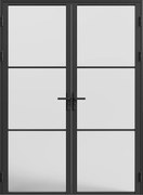 Drzwi kompletne 2-skrzydłowe dwustronne z aluminium i szkła hartowanego - 2 x wys. 204 x szer. 93 cm - Czarny - MASERU