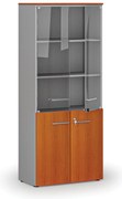 Szafa biurowa kombinowana PRIMO GRAY z drzwiami drewnianymi i szklanymi, 800 x 420 x 1781 mm, szary/wiśnia