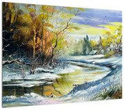 Obraz zimowej rzeki, obraz olejny (70x50 cm)