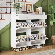 Szafka na buty z 4 drzwiami uchylnymi + 2 szuflady - 106,5 x 25 x 105,5 cm - z uchwytami metalowymi - MDF + płyta wiórowa - biała