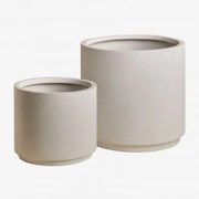 Zestaw 2 Doniczek Zewnętrznych Ø25 Cm / Ø35 Cm Z Polipietry Saturno Biała - Sklum