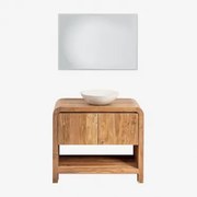 Zestaw Mebli Łazienkowych Z Drewna Vacry Akacja Brąz & Cement Okrągły Biały Ø40 Cm Zavion & Prostokątna Lampa - Sklum