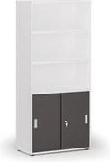 Szafa biurowa kombinowana PRIMO WHITE, drzwi przesuwne na 2 poziomach, 800 x 420 x 1781 mm, biały/grafit