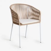 Zestaw 2 Krzeseł Jadalnianych Z Podłokietnikami Z Żelaza I Plecionego Sznurka Jocelyn Naturalny - Biała - Sklum