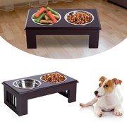 PawHut Miski Podwyższone dla Zwierząt 2 Miski Stal Szlachetna MDF Kawowy dla Psów i Kotów | Aosom PL