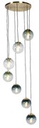 Lampa wisząca w stylu art deco mosiądz z niebieskim szkłem 7-światłowa - Pallon ArtDeco Oswietlenie wewnetrzne