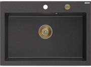 Mexen Elix zlewozmywak granitowy 1-komorowy 700 x 500 mm, czarny nakrapiany, syfon złoty - 6526701005-76-G