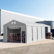 TOOLPORT 6x12m Namiot magazynowy - 3,0 m wysokość ścian bocznych z podciąganą do góry bramą, PVC 850, szary, bez statyki - (79817)