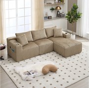 Zestaw wypoczynkowy 3-osobowy - 257 x 160 x 80 cm - z 5 poduszkami - do samodzielnego montażu - aksamit - khaki