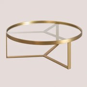 Okrągły Stolik Kawowy Ø90 Cm Ze Szkła I Stali Amelia Matowe Złoto - Sklum