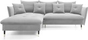 Narożnik GLAM Lewostronny z funkcją spania, zestaw z poduszkami wolnostojący tkanina RIVIERA 80 Jasny szary DOMO HOME
