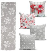 Zestaw 4 świątecznych poszewek na poduszki i bieżnika Minimalist Cushion Covers Snowflakes