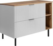 Szafka pod umywalkę, Biały / Dąb Craft + czarny uchwyt, 100 x 77 x 46 cm, nogi czarne, bez blatu