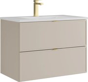 Wisząca szafka łazienkowa z wpuszczaną umywalką i baterią – Beżowa – 80 cm – ONDIL
