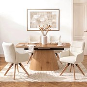 Zestaw Stół Rozkładany Ceramiczny LIZBONA 160-200 cm Dąb i 4 Krzesła WILLA Kremowe