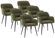 Zestaw 6 krzeseł z podłokietnikami z tkaniny i czarnego metalu - Zielony - HEKA