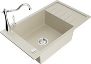 Mexen Elias zlewozmywak granitowy 1-komorowy z ociekaczem i baterią kuchenną Carla, beżowy - 6511-69-670700-00
