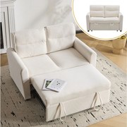 Sofa 2-osobowa - 127 x 90 x 87 cm - rozkładana sofa + regulowane oparcie + poduszki - aksamit - beżowy
