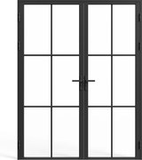 Drzwi kompletne 2-skrzydłowe z aluminium i szkła hartowanego - 2 x wys. 204 x szer. 93 cm - Czarny - SEROTO