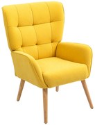 HOMCOM Fotel tapicerowany, fotel do salonu z pikowaniem, miękka obicia o wyglądzie aksamitu, do 120 kg, Żółty