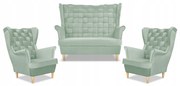 Zestaw wypoczynkowy Carol sofa fotele paski Family Meble seledynowy