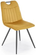 Musztardowe welurowe krzesło na czarnych nogach D1-D13