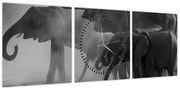 Obraz słoni - czarno - biały (z zegarem) (90x30 cm)