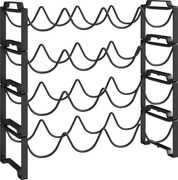 HOMCOM 4-poziomowy Regał na Wino, wolnostojący dla 16 butelek, Metal, Czarny