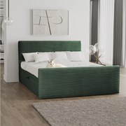 Łóżko kontynentalne z pojemnikiem i topperem TRENTO, pluszowy sztruks VELO, 140x200 cm, Zielony, H3-Bonell