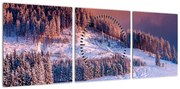 Obraz zimowego krajobrazu (z zegarem) (90x30 cm)