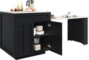 Wyspa kuchenna, stół jadalny dla 4-6 osób - 2 szuflady, 2 drzwi i półki - 133/202 x 70 x 93,5 cm - MDF - Czarny
