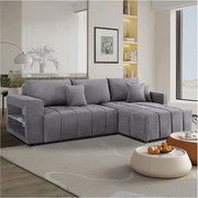 3-osobowy narożnik rozkładany z tkaniny szenilowej - „Trocadero” - Szary