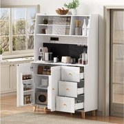 Wysoka komoda kuchenna z gniazdkami i ścianką perforowaną - 120 x 40 x 184 cm - z drzwiami + 3 szuflady + półka - MDF - biała